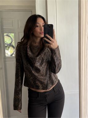 Blank NYC Brown Snake-Print Leather Moto Jacket